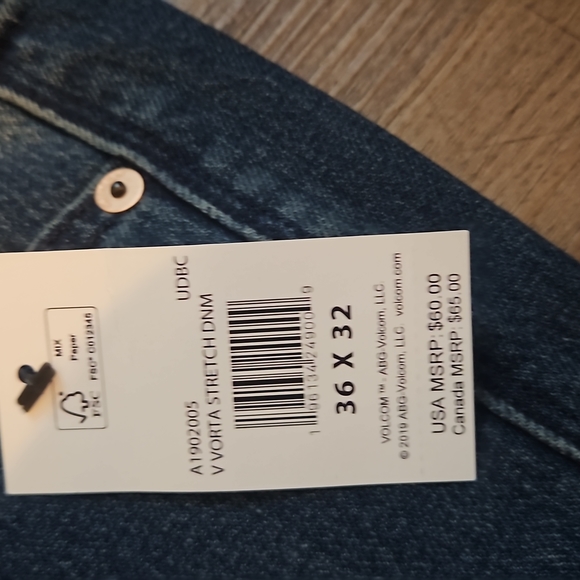 NWT Men's Blue Volcom "Vorta Slim Straight Stretch" Jeans. Various sizes - Picture 6 of 7